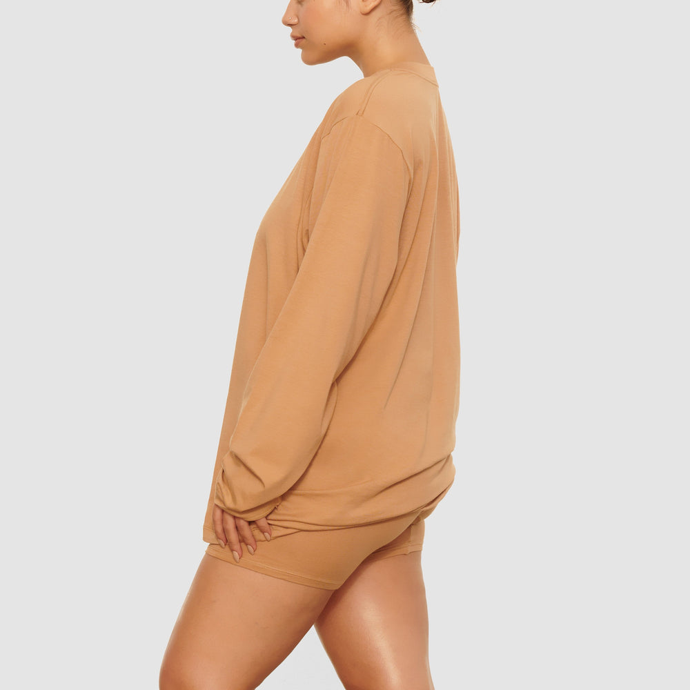 T-shirt Skims BOYFRIEND LONG SLEEVE Beige | 869UXOMYG