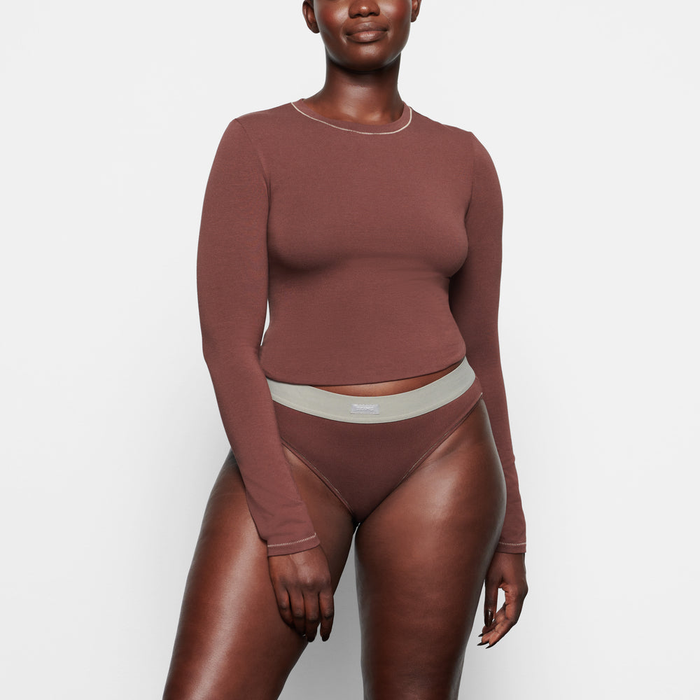 T-shirt Skims COTTON JERSEY LONG SLEEVE Chocolat | 739THJWIM