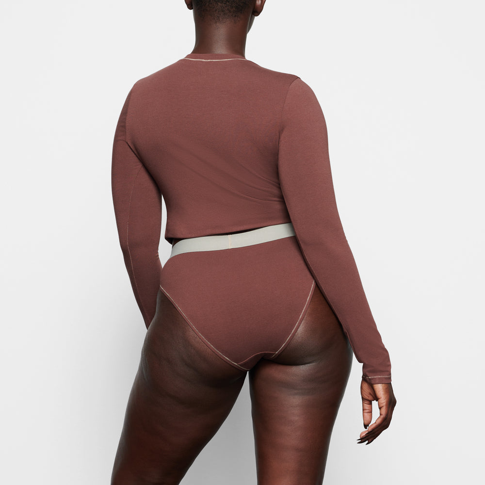T-shirt Skims COTTON JERSEY LONG SLEEVE Chocolat | 739THJWIM