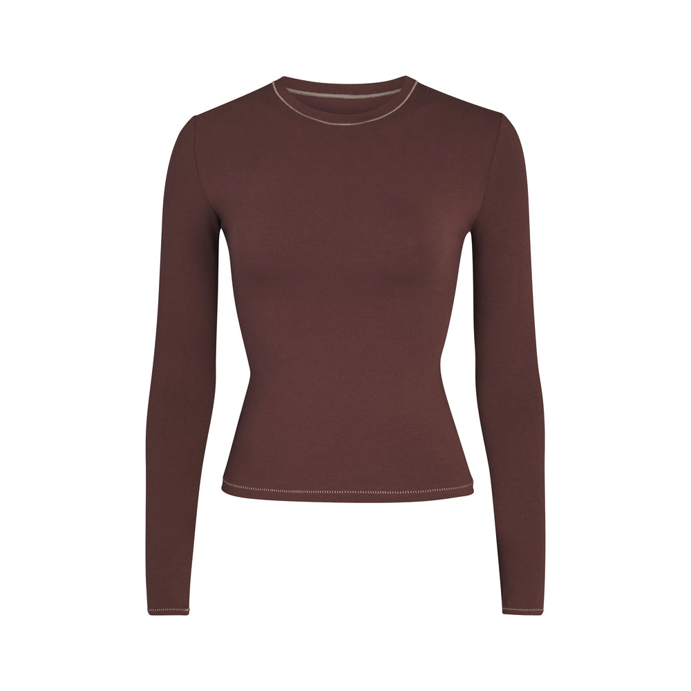 T-shirt Skims COTTON JERSEY LONG SLEEVE Chocolat | 739THJWIM