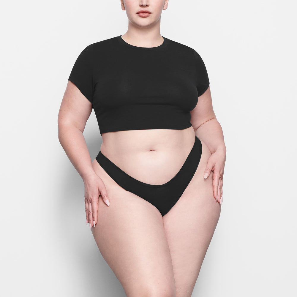 T-shirt Skims COTTON JERSEY SUPER CROPPED Noir | 546ABDGOR