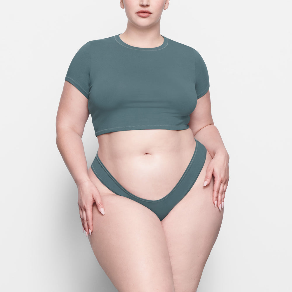 T-shirt Skims COTTON JERSEY SUPER CROPPED Bleu | 826MCQZYI