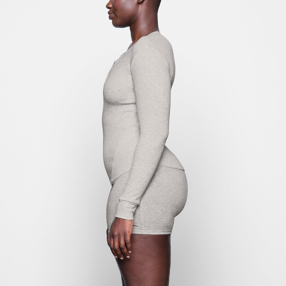 T-shirt Skims COTTON RIB HENLEY LONG SLEEVE Grise Clair | 294WPJVXU