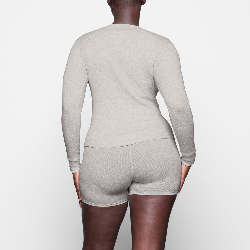 T-shirt Skims COTTON RIB HENLEY LONG SLEEVE Grise Clair | 294WPJVXU