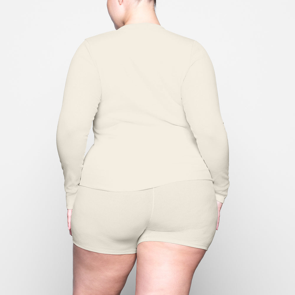 T-shirt Skims COTTON RIB HENLEY LONG SLEEVE Blanche | 701ZXCIOP