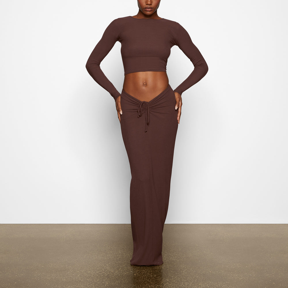 T-shirt Skims SOFT LOUNGE LONG SLEEVE CROP TOP Chocolat | 264VZJWFX