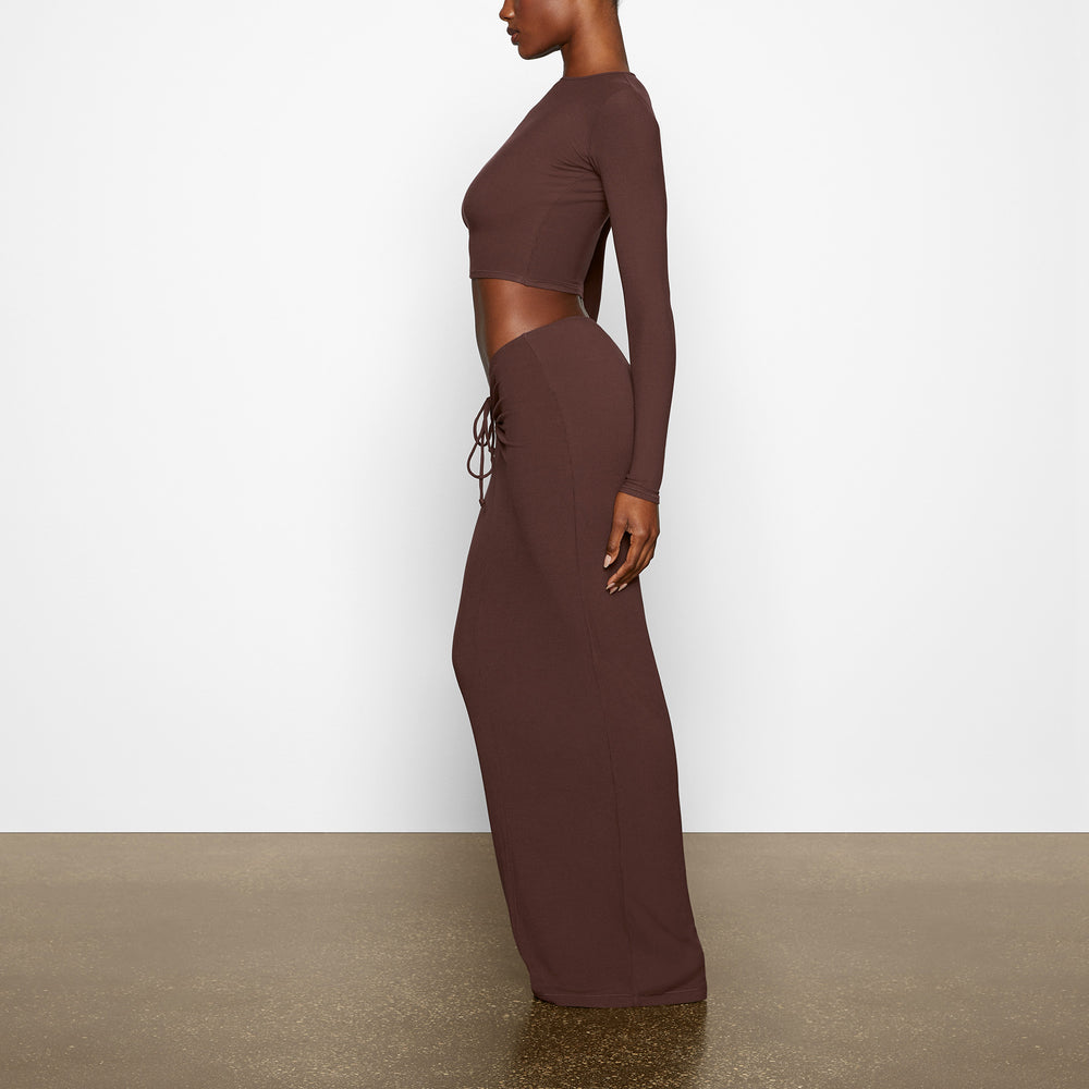 T-shirt Skims SOFT LOUNGE LONG SLEEVE CROP TOP Chocolat | 264VZJWFX