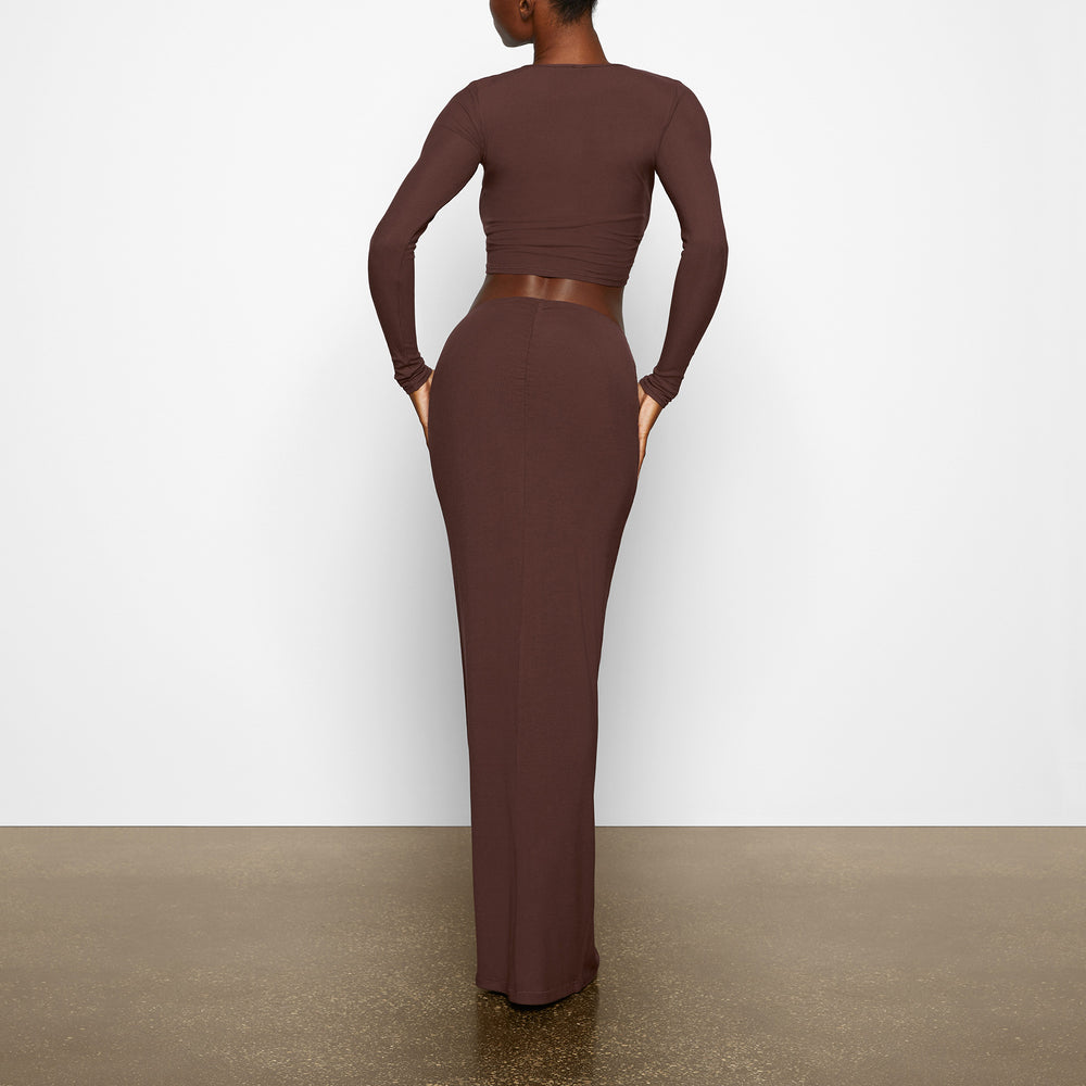 T-shirt Skims SOFT LOUNGE LONG SLEEVE CROP TOP Chocolat | 264VZJWFX