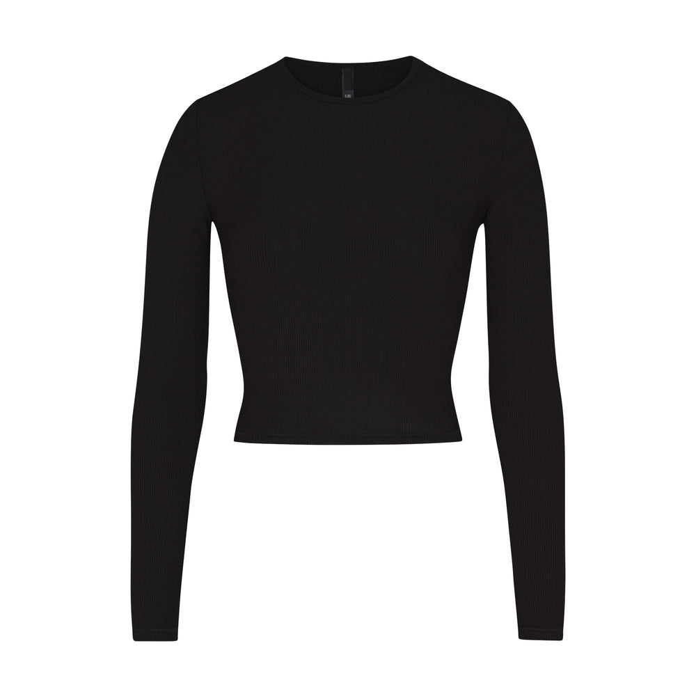 T-shirt Skims SOFT LOUNGE LONG SLEEVE CROP TOP Noir | 438YUDRLI