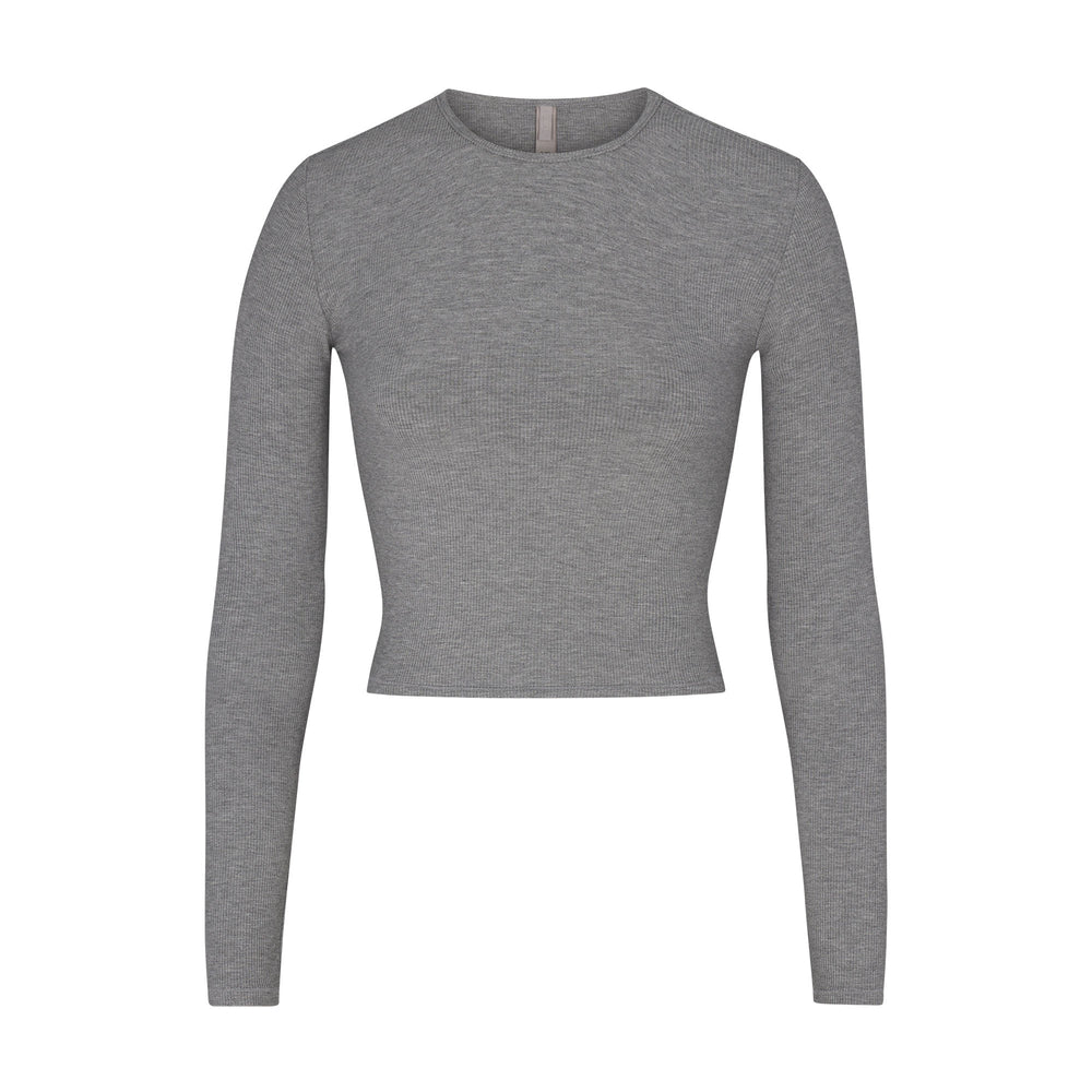 T-shirt Skims SOFT LOUNGE LONG SLEEVE CROP TOP Grise | 569DLQPRG