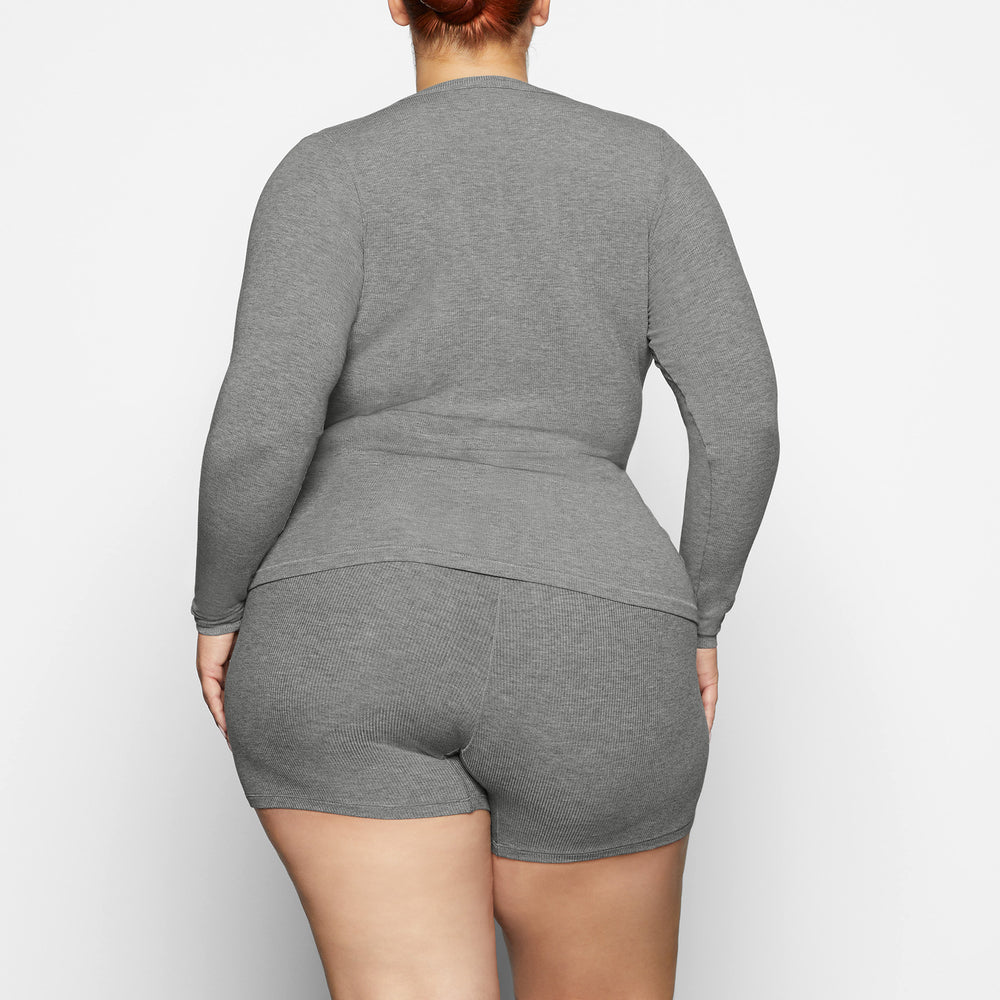 T-shirt Skims SOFT LOUNGE SPLIT NECK LONG SLEEVE Grise | 862GFSZLK