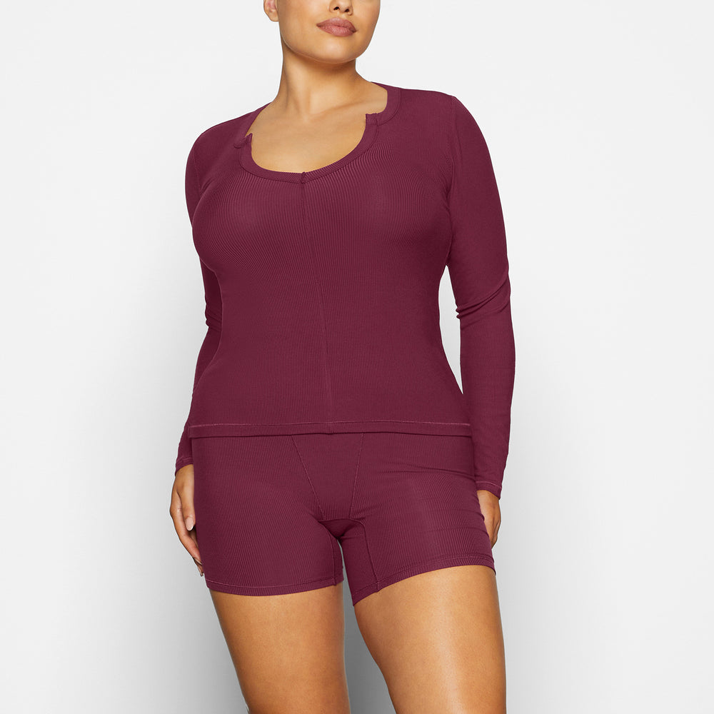 T-shirt Skims SOFT LOUNGE SPLIT NECK LONG SLEEVE Violette | 953ODCRBQ