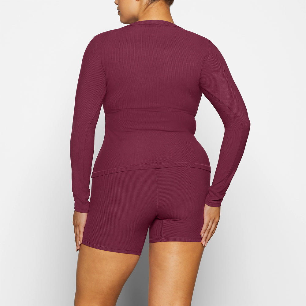 T-shirt Skims SOFT LOUNGE SPLIT NECK LONG SLEEVE Violette | 953ODCRBQ