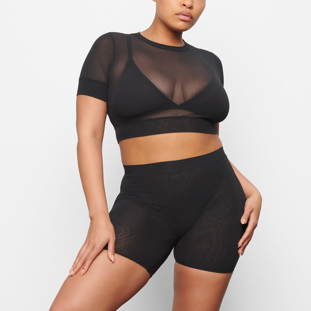 T-shirt Skims SUMMER MESH CROPPED Noir | 362GWTPHX