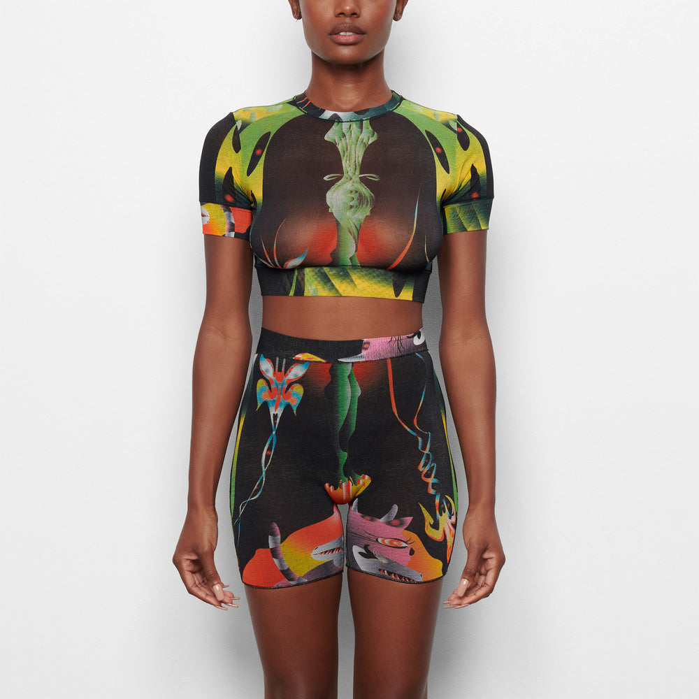 T-shirt Skims SUMMER MESH CROPPED Obsidienne | 642WJDZHV