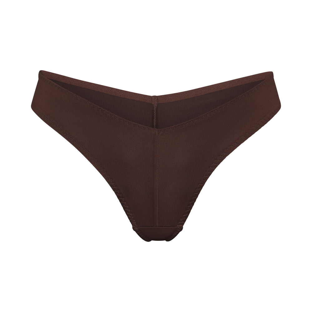 Tanga Skims STRETCH SATIN CHEEKY Chocolat | 320GYOVFP