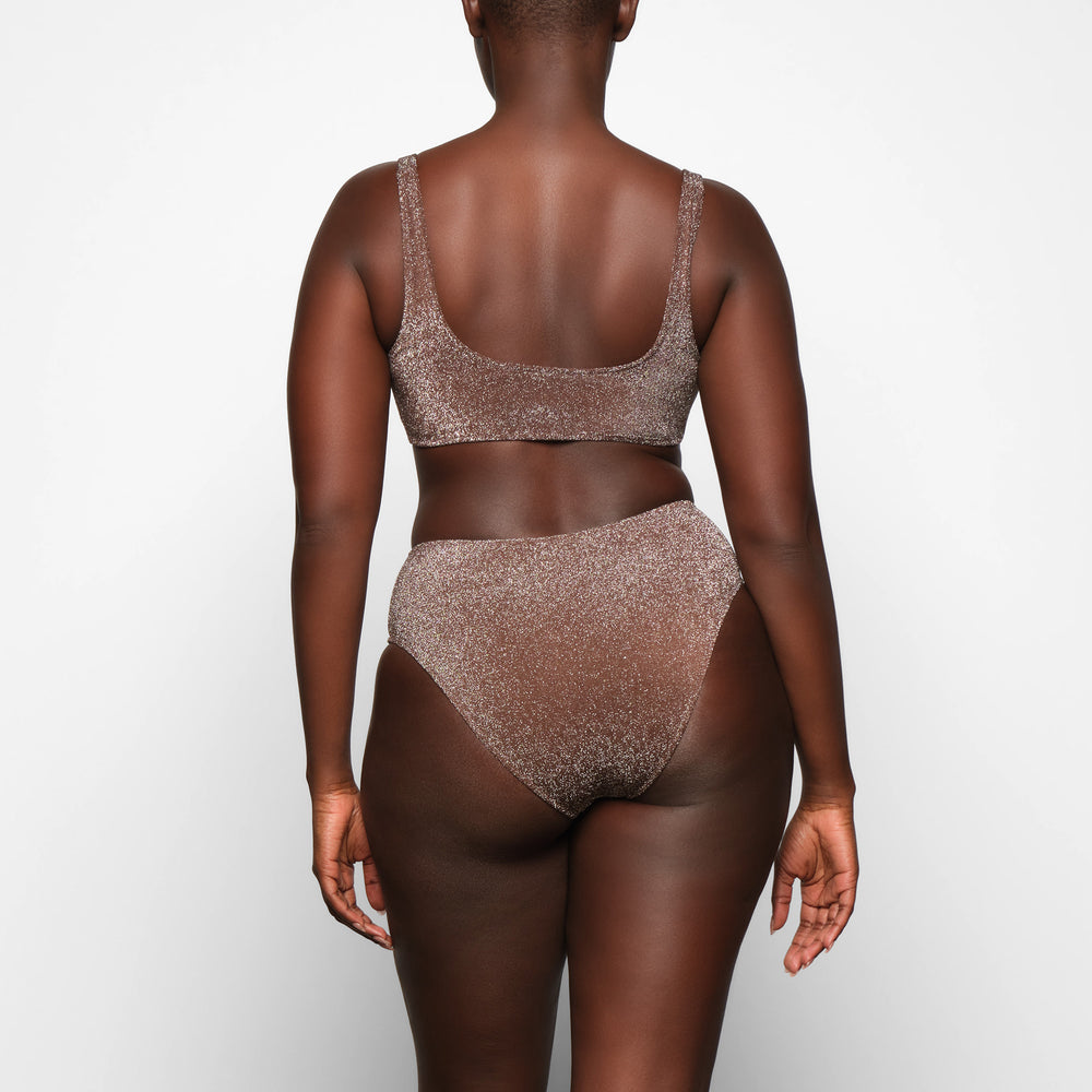 Two Pieces Skims GLITTER SWIM SCOOP BIKINI TOP Chocolat | 628DZOPJF