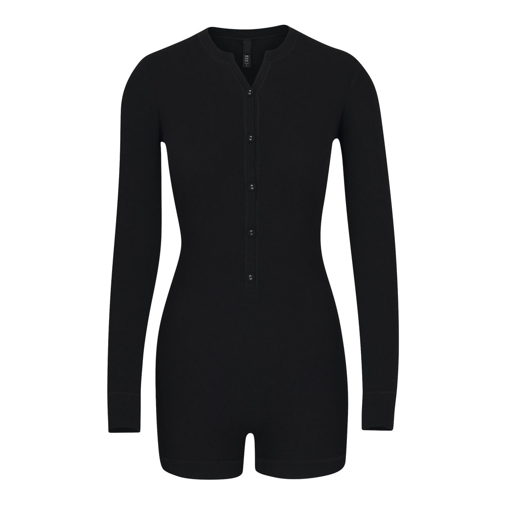Combinaison Skims SOFT LOUNGE BUTTON UP HENLEY Noir | 347TLYHXA