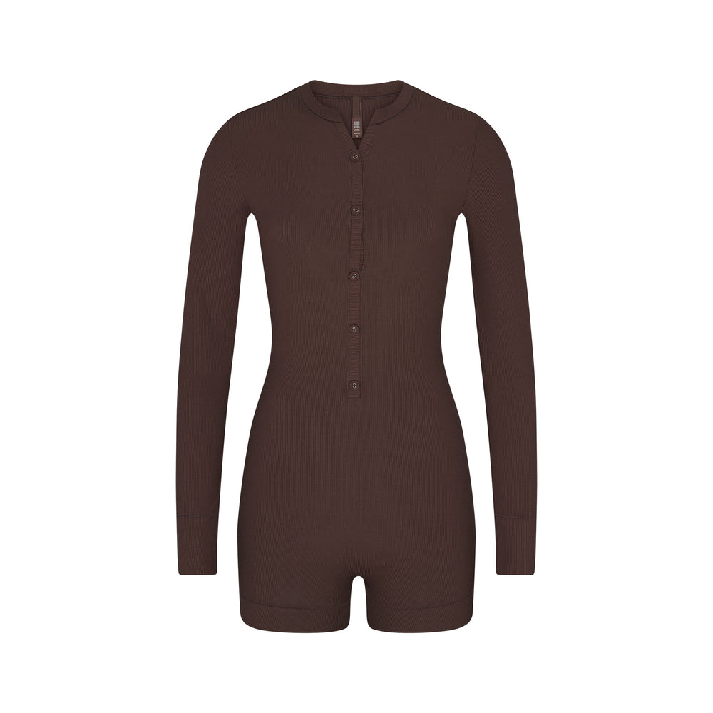Combinaison Skims SOFT LOUNGE BUTTON UP HENLEY Chocolat | 527UONIKS