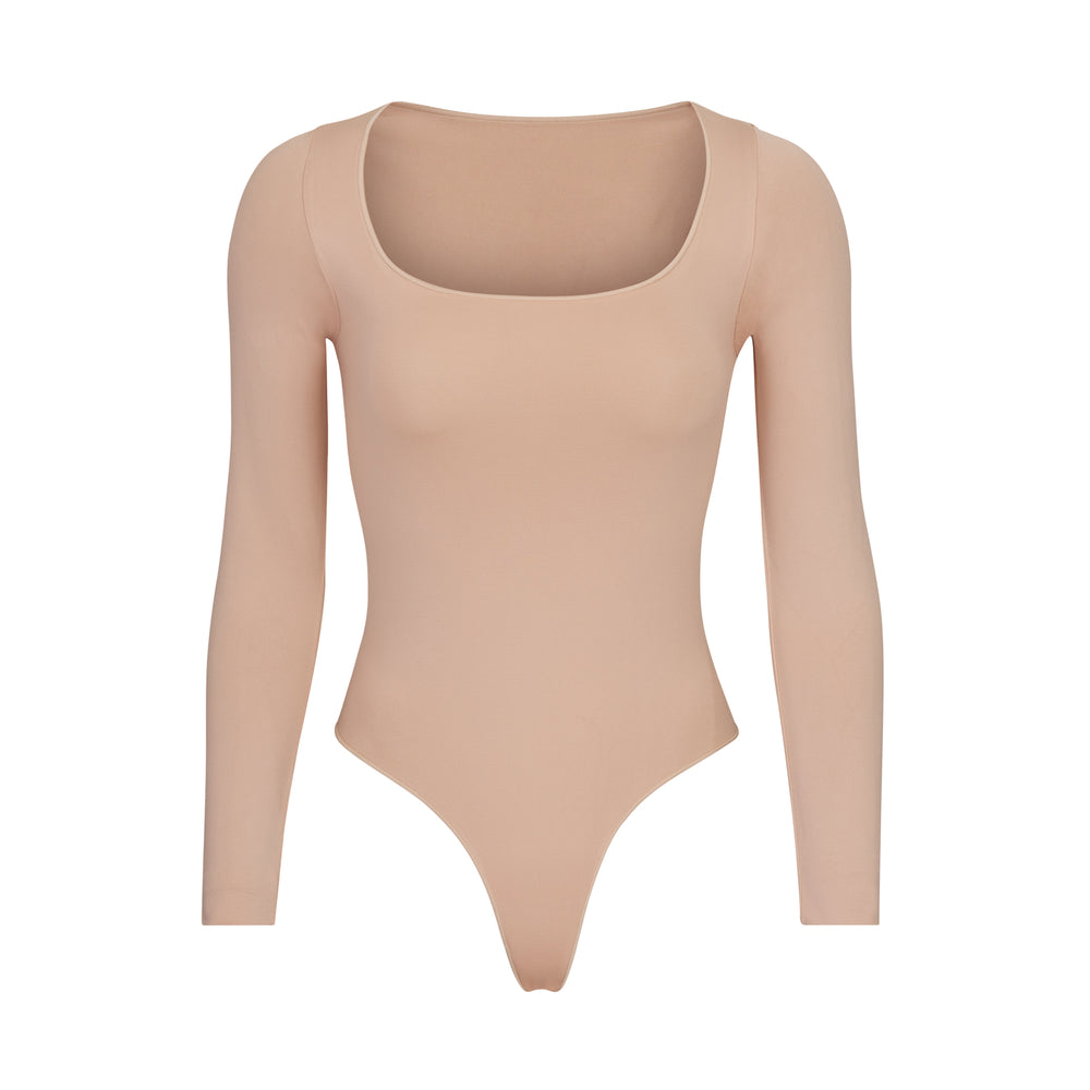 Long Sleeve Bodysuit Skims ESSENTIAL SCOOP NECK Marron Grise | 723PMSRAT