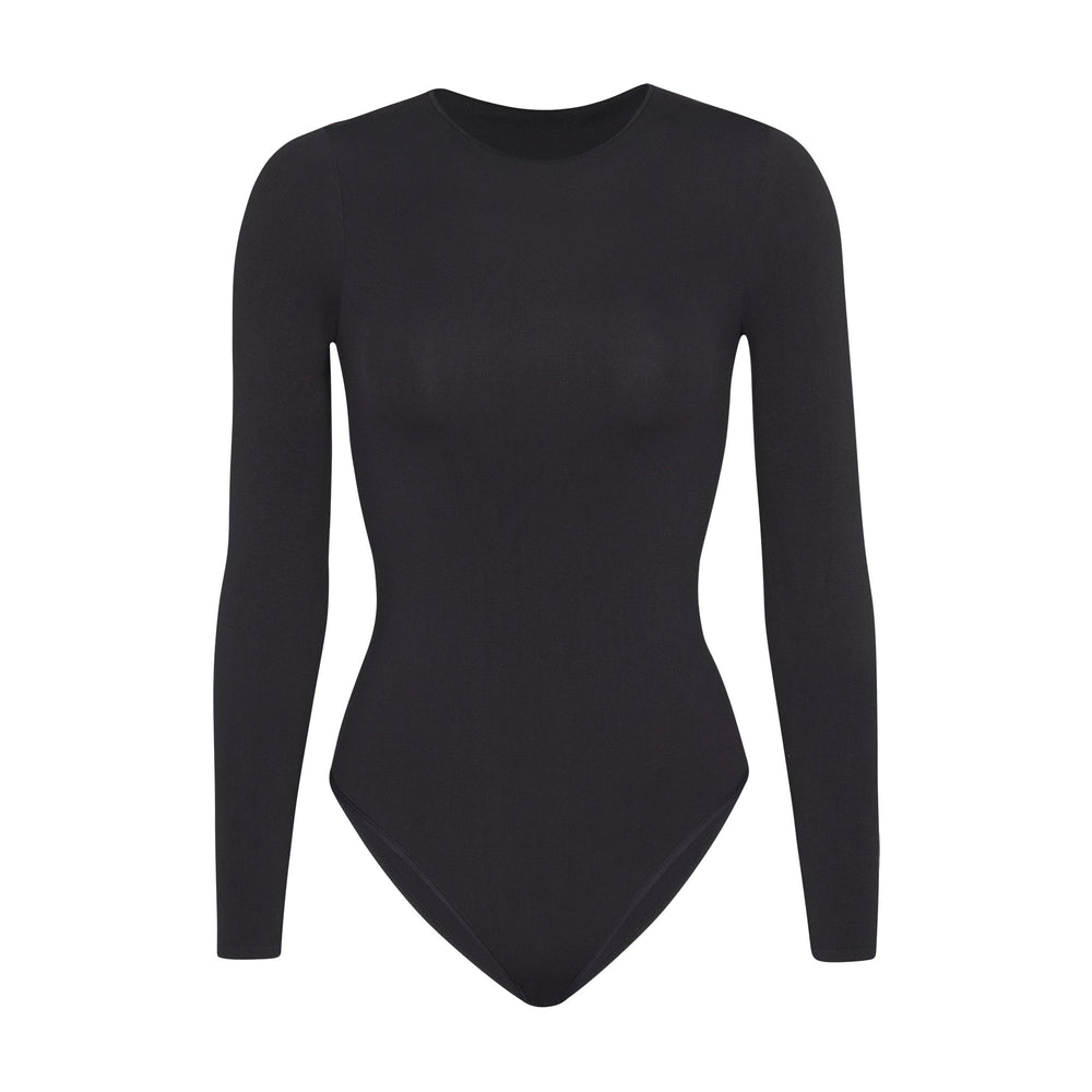 Long Sleeve Bodysuit Skims LIGHT ESSENTIAL CREW NECK Noir | 598CALZNQ