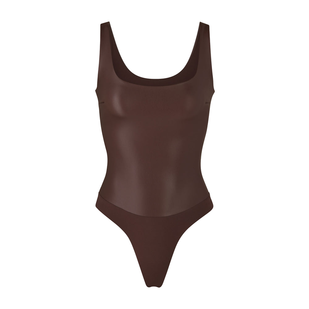 Scoop Neck Bodysuit Skims FAUX LEATHER Chocolat | 908HIOKRU