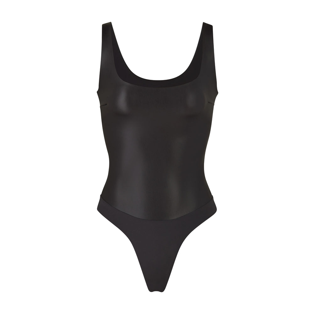Scoop Neck Bodysuit Skims FAUX LEATHER Noir | 584DMPAJO