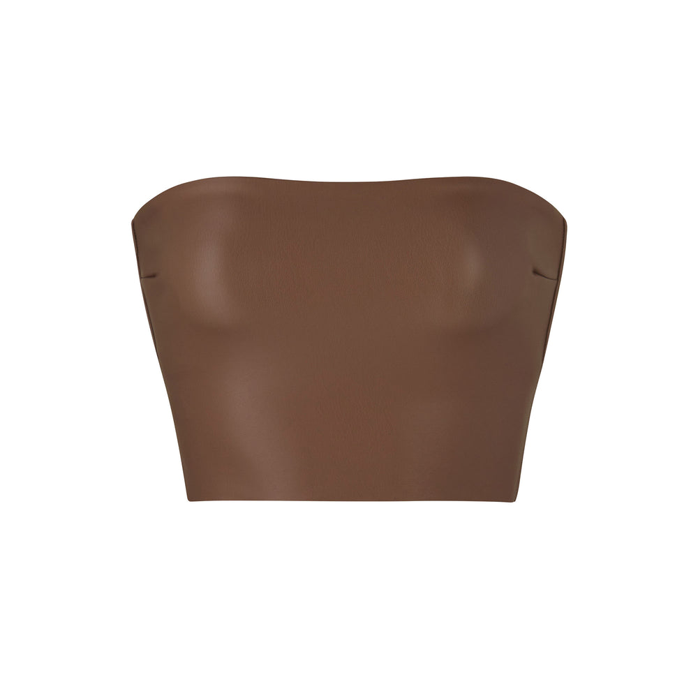 Soutien-Gorge Bandeau Skims FAUX LEATHER Marron | 564YVAZTF