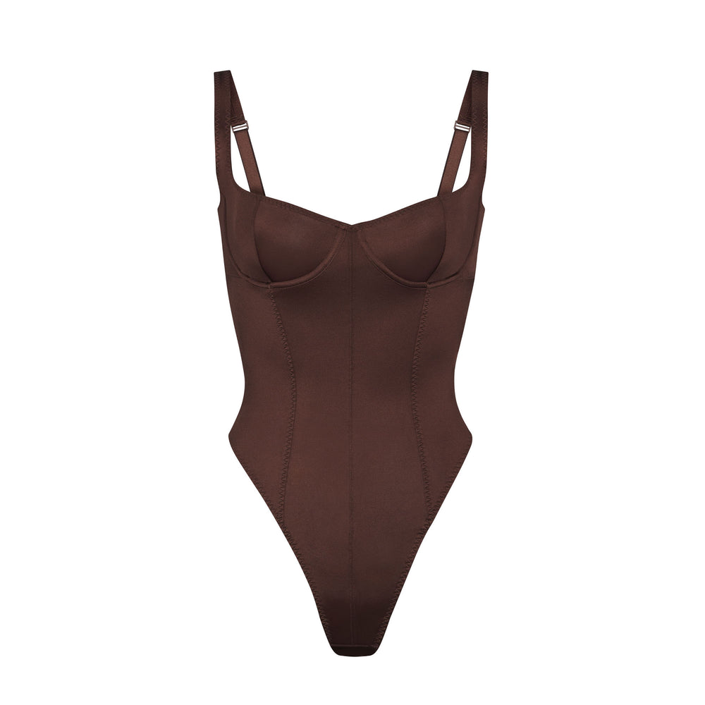 Stretch Satin Bodysuit Skims STRETCH SATIN Chocolat | 340YHSQPZ