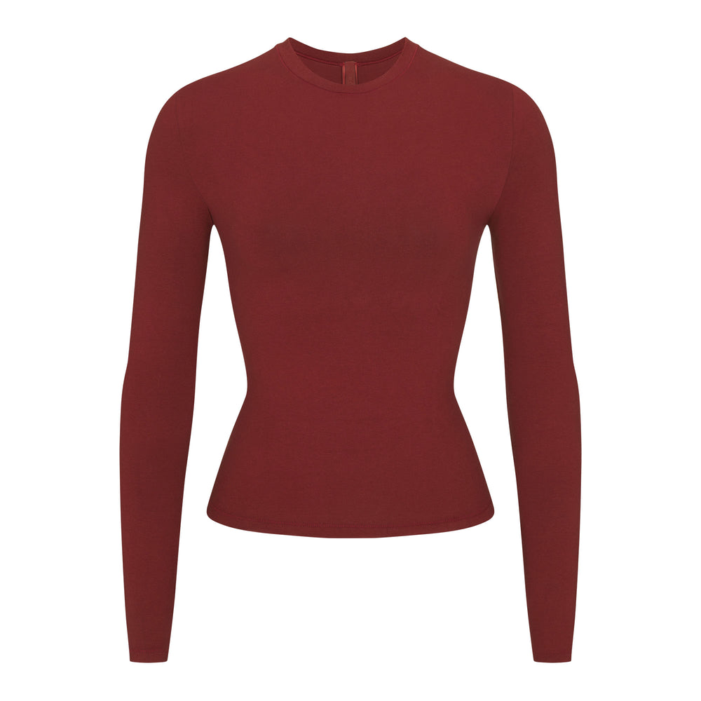 T-shirt Skims COTTON JERSEY LONG SLEEVE Rouge Foncé | 032ERAMTY