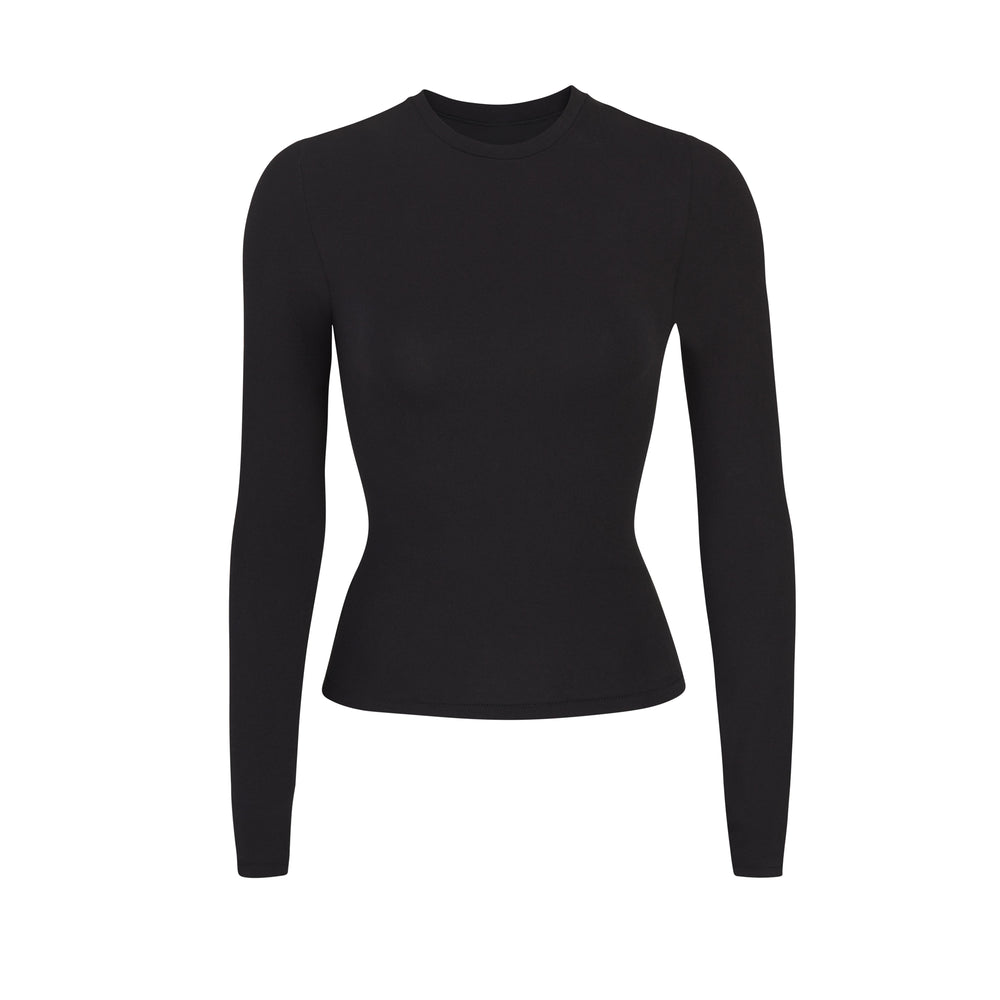 T-shirt Skims COTTON JERSEY LONG SLEEVE Noir | 081NIEKJX