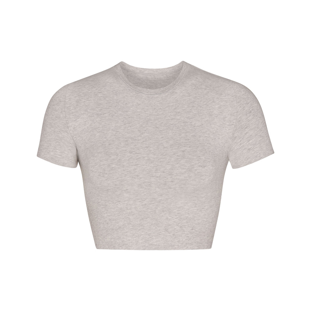 T-shirt Skims COTTON JERSEY SUPER CROPPED Grise Clair | 049GATWUJ