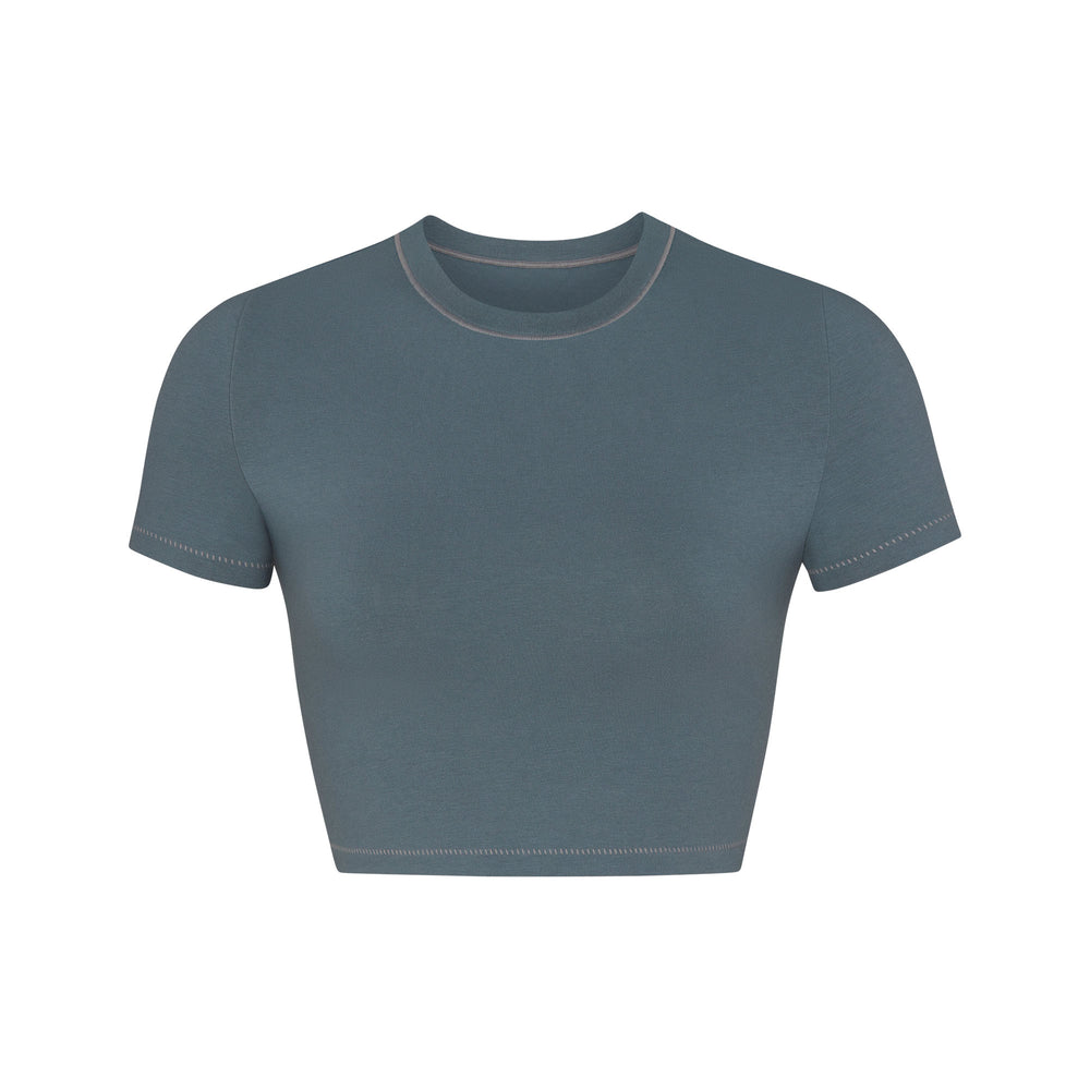 T-shirt Skims COTTON JERSEY SUPER CROPPED Bleu | 826MCQZYI
