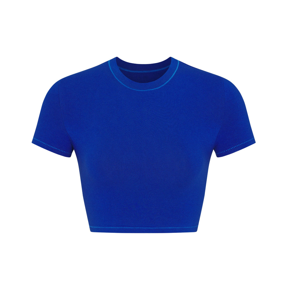 T-shirt Skims COTTON JERSEY SUPER CROPPED Bleu | 924DLXJER