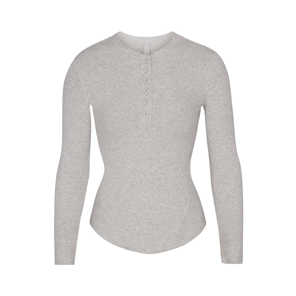 T-shirt Skims COTTON RIB HENLEY LONG SLEEVE Grise Clair | 294WPJVXU