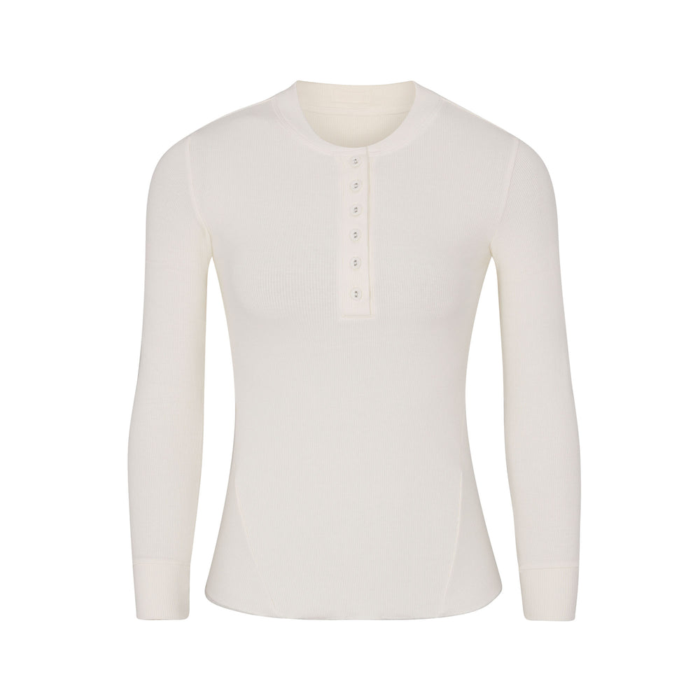 T-shirt Skims COTTON RIB HENLEY LONG SLEEVE Blanche | 295HYMJTR