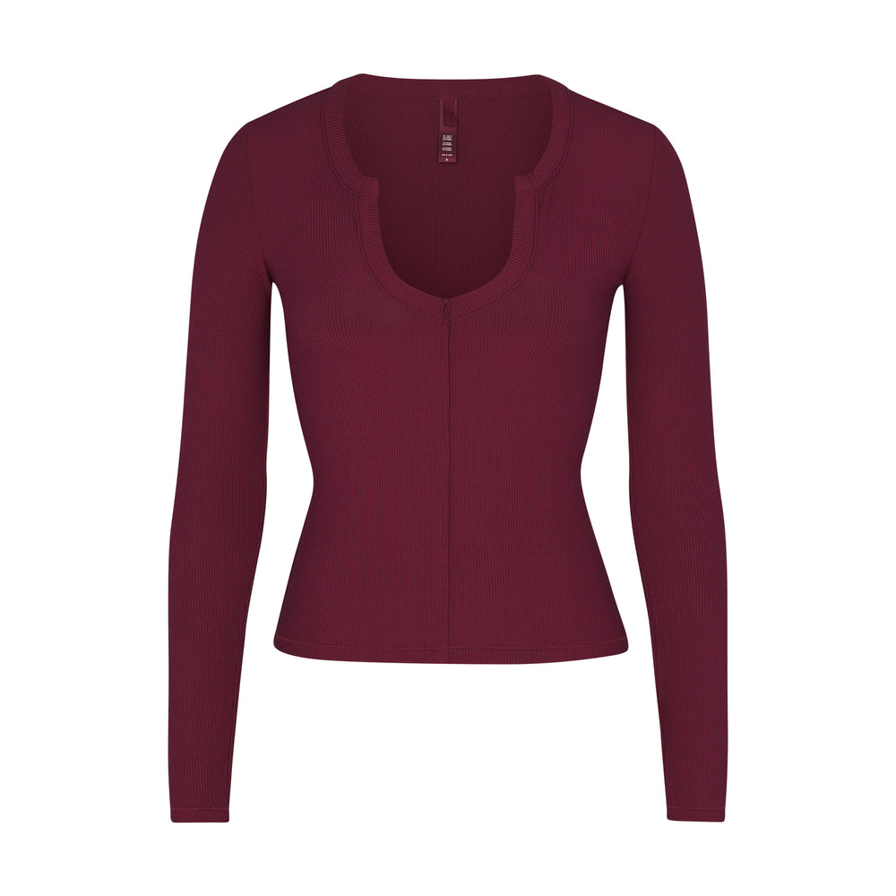 T-shirt Skims SOFT LOUNGE SPLIT NECK LONG SLEEVE Violette | 953ODCRBQ